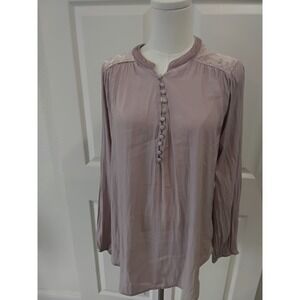 Democracy Lavender Embroidered Lace Button Front Tunic Blouse Women's Medium